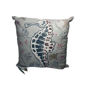 Celerie Kemble Pearl Seahorse Textured Stitch Throw Pillow 18” Beach Nautical